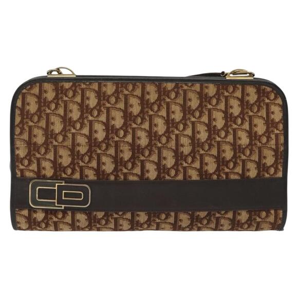 DIOR Trotter Canvas Shoulder Bag Brown Gold - Picture 2 of 13